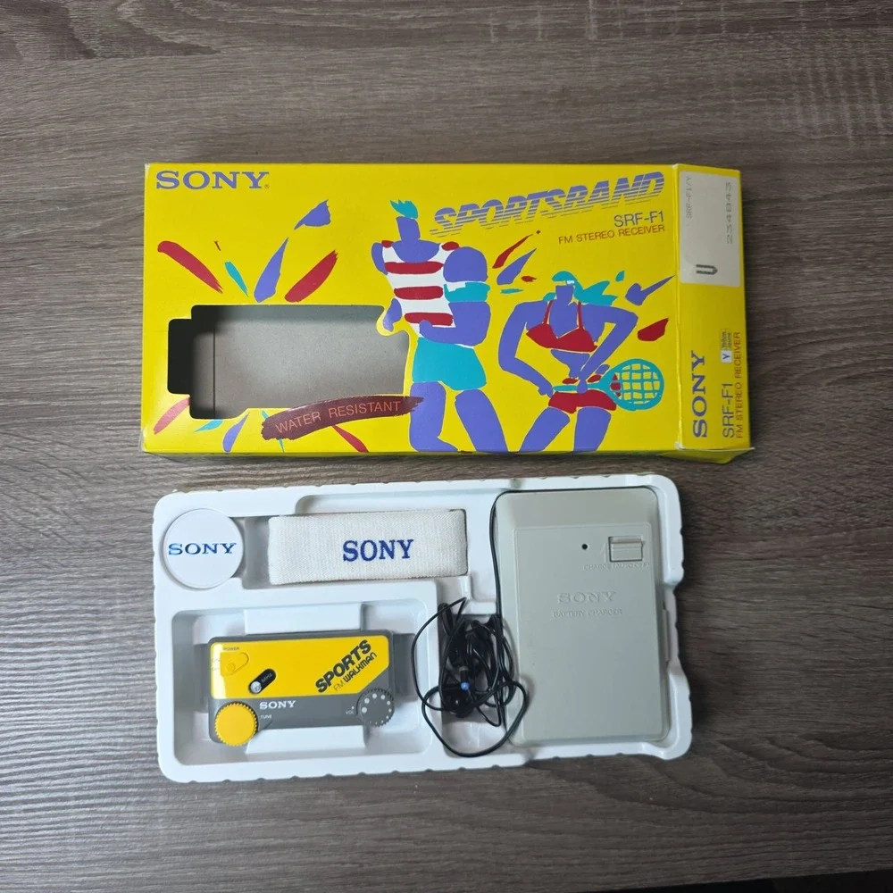 Sony Sportsband FM Stereo Receiver Walkman Yellow SRF-F1 Vintage With Box